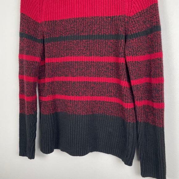 90s Vintage Carolyn Taylor Chunky Full Zip Cardigan Sweater Striped Red Black S - Picture 15 of 16